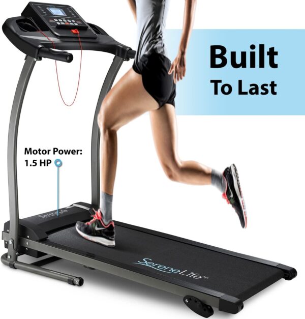5b568491cf5f40f7a1c2a0936ff896d0 SereneLife Folding Treadmill - Foldable Home Fitness Equipment with LCD for Walking & Running - Cardio Exercise Machine - Preset and Adjustable Programs - Bluetooth Connectivity