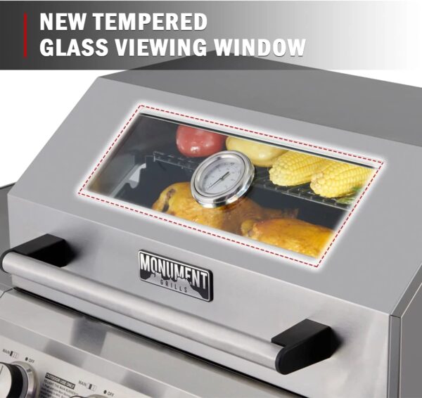 5b9fb0691c1940af8b00e2df5ad195a6 Mesa 4-Burner Propane Gas Grill in Stainless Steel with Clear View Lid, Side Burner, and LED Controls by Monument Grills