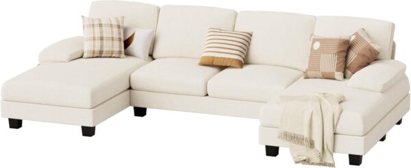 5bcac83c5b4040dd9dad22911ad79786 Sectional Couches for Living Room, U Shaped Couch with Chenille Fabric, 4 Seat Modern Sofa with Removable Pillows for Apartment and Small Space (Fabric, Grey)