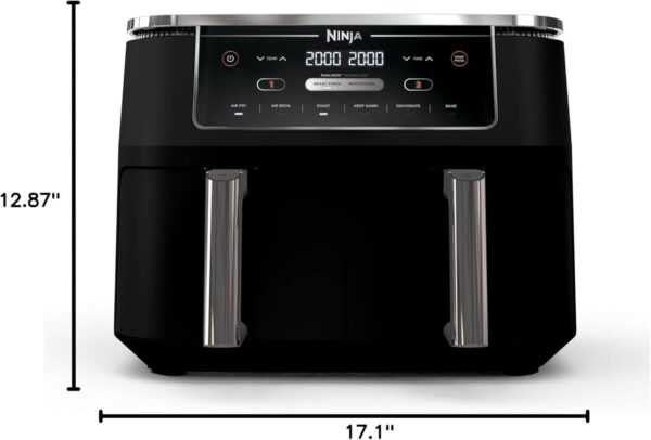 5c124c723f2e457d9c8dab3e1426bf64 DZ401 Foodi 10 Quart 6-in-1 DualZone XL 2-Basket Air Fryer with 2 Independent Frying Baskets, Match Cook & Smart Finish to Roast, Broil, Dehydrate for Quick, Easy Family-Sized Meals, Grey