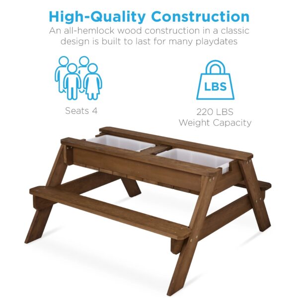 Best Choice Products Kids 3-in-1 Outdoor Convertible Activity Sand & Water Picnic Table w/ Umbrella - Walnut/Red