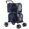 42 Double Pet Stroller for 2 Dogs & Cats,4 Wheels Dog Strollers Folding Travel Cat Stroller with Suspension System,Navy Blue