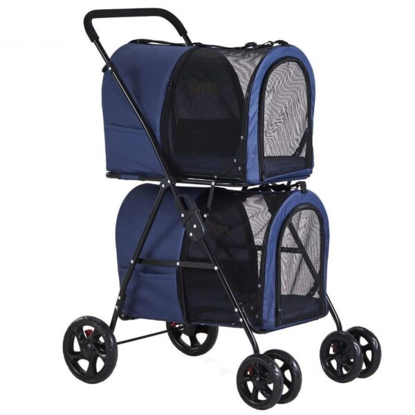 5c38cd9a20454dbfbf8f3ba1a348a16e 42 Double Pet Stroller for 2 Dogs & Cats,4 Wheels Dog Strollers Folding Travel Cat Stroller with Suspension System,Navy Blue