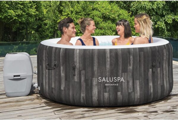 5c7d3e1786d54e60bba5e2a01f5367b7 Bestway SaluSpa Fiji AirJet Large Round 2 to 4 Person Inflatable Hot Tub Portable Outdoor Spa with 120 AirJets and EnergySense Cover, Grey