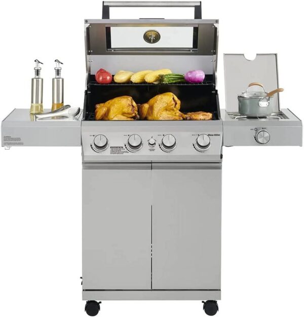 5c7f78b0befc4a9d935d140830f0d492 Mesa 4-Burner Propane Gas Grill in Stainless Steel with Clear View Lid, Side Burner, and LED Controls by Monument Grills