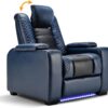 Power Home Theater Seating Set of 3, Brown Faux Leather Electric Recliner Chair with Powered Headrest, Dual Motors Movie Reclining Chairs with LED Lights,USB Port,Cup Holders, Hidden Arm Storage