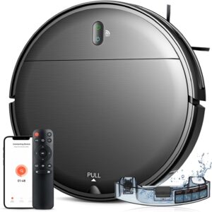 Robot vacuum and mop combo, robot vacuum with schedule, 2-in-1 robot vacuum with water tank and dustbin, self-charging, slim, perfect for hard floors, pet hair, carpets