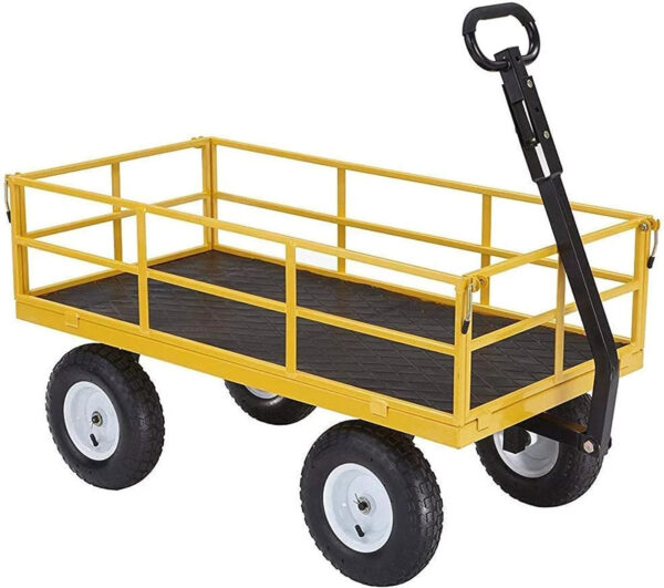 5cf368767c104ef0976b4a3603412cbe 7 Cu Ft Heavy Duty Steel Utility Cart, with Steel Mesh Bed 1200 Pound Hauling Capacity, for Outdoor, Yard Camping, Yellow