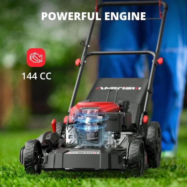 5d8dc36102934d26ab02a30cda40b148 21" Steel Deck Gas Lawn Mower, Heavy-Duty 3-in-1 Push Mower, 144cc 4-Stroke Engine, 6-Position Height Adjustment, Large 1.4 Bushel Grass Catcher, Durable & Efficient for Yard & Garden