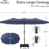15ft Patio Umbrella Double-Sided Outdoor Market Extra Large Umbrella with Crank, Umbrella Base Included (Dark Red)