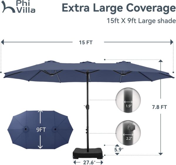 5e0aafeff7a64a76800f71f881b566b9 15ft Patio Umbrella Double-Sided Outdoor Market Extra Large Umbrella with Crank, Umbrella Base Included (Dark Red)