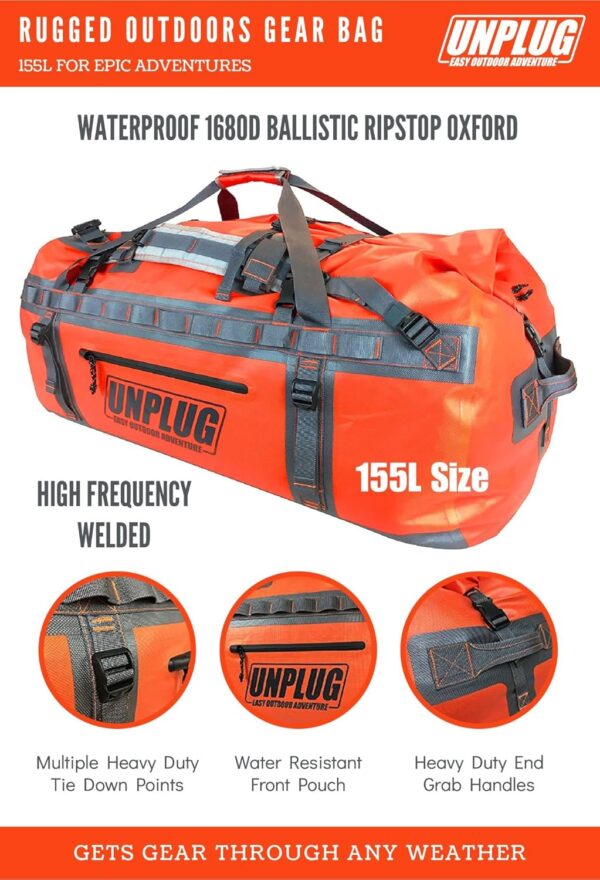 5e398b196d7a4b8bad4291542cb8fab8 UNPLUG Ultimate Adventure Bag -1680D Heavy Duty Waterproof Travel Duffel Bags for Camping, Motorcycle Dry Bag, Waterproof Bags for Boating, Waterproof Duffle Backpack,Tactical Duffle Bag