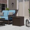 Suncast 22 Gallon Outdoor Resin Wicker Deck Storage Box with Seat, Java Brown