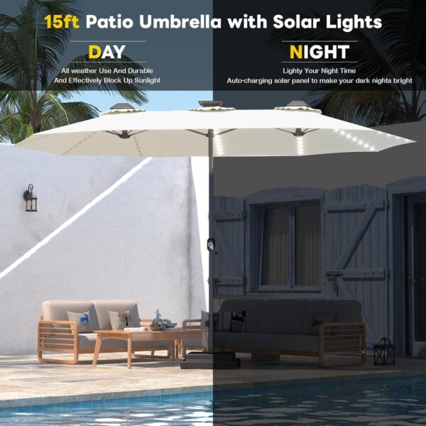 5f7a7903dab24f0c8c26e8dea1e846f6 15ft Patio Umbrella with Solar Lights, Large Double Umbrella Outdoor, Rectangle 180''x106'' Umbrellas with 156 PCS LED Lights and Crank Handle for Backyard Deck Pool Shade in Black(1.9" Pole)