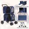 42 Double Pet Stroller for 2 Dogs & Cats,4 Wheels Dog Strollers Folding Travel Cat Stroller with Suspension System,Navy Blue