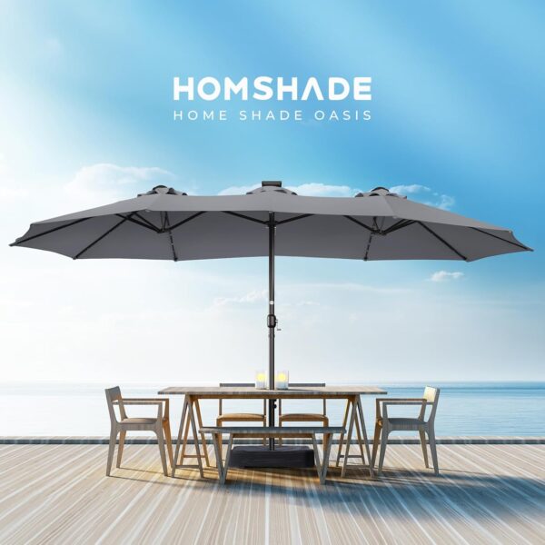 604a51b509474ae28d9a573c79b15eb2 Double Sided Patio Umbrellas - 15ft Solar Lights LED Lighted Outdoor Extra Large Market Table Umbrella with Base Included, Oversized Umbrella for Deck, Pool, Backyard (Beige)