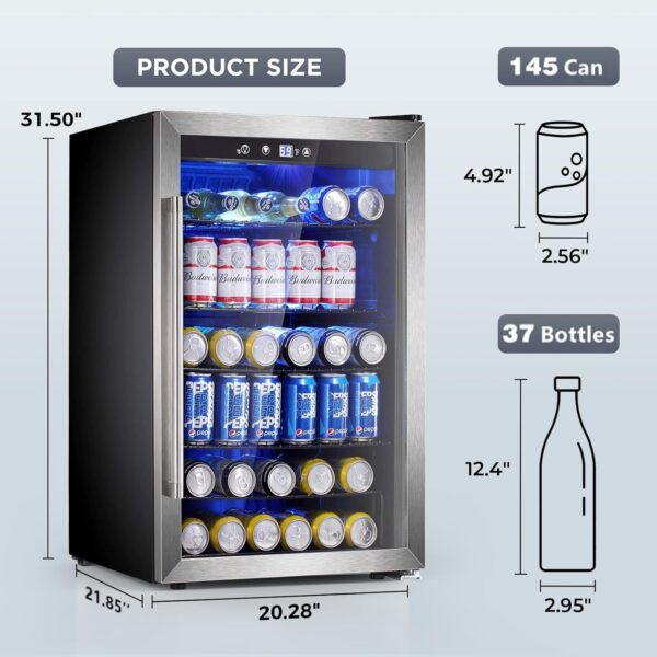 60699d4b780844bc8fb3395f55df9e81 Mini Fridge 130 Can Beverage Refrigerator Cooler, 3.2 Cu.Ft Drink Fridge for Soda Wine Beer, Adjustable Temperature Control for Home Office, Black