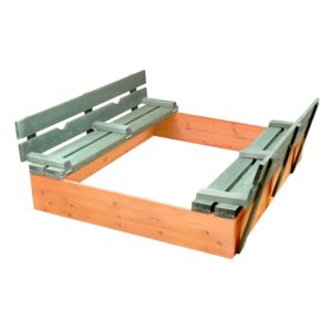 Badger Basket Covered Convertible Cedar Sandbox with Two Bench Seats - Natural/Green