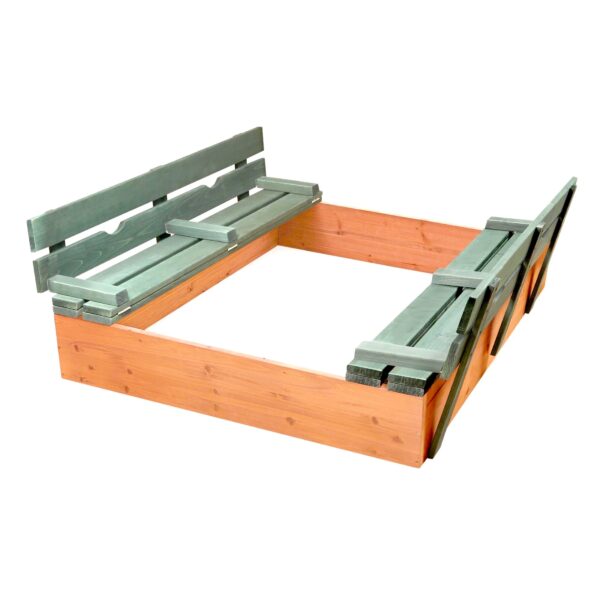 Badger Basket Covered Convertible Cedar Sandbox with Two Bench Seats - Natural/Green