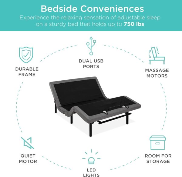 608f94881fb245d8938ae7c858f08959 Best Choice Products Ergonomic Twin XL Size Adjustable Bed Frame, Electric Base w/Wireless Remote Control, Nightlight, Massager, 2 USB Ports