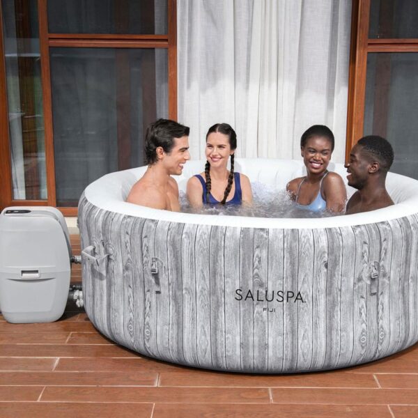 6141f64327cd45149f7930f14921d91e Bestway SaluSpa Fiji AirJet Large Round 2 to 4 Person Inflatable Hot Tub Portable Outdoor Spa with 120 AirJets and EnergySense Cover, Grey