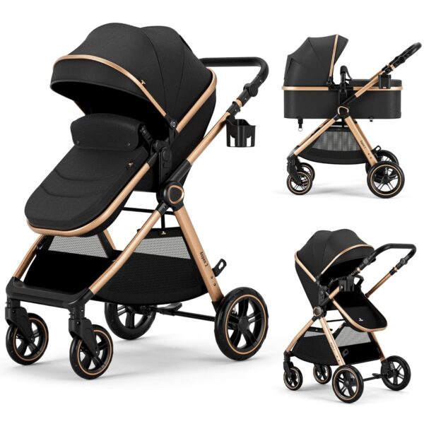 624ef9a837ec422c98718fbac0fb9fa4 2 in 1 Baby Stroller, Convertible Bassinet Pushchair for Infants and Newborns 0-36 Months