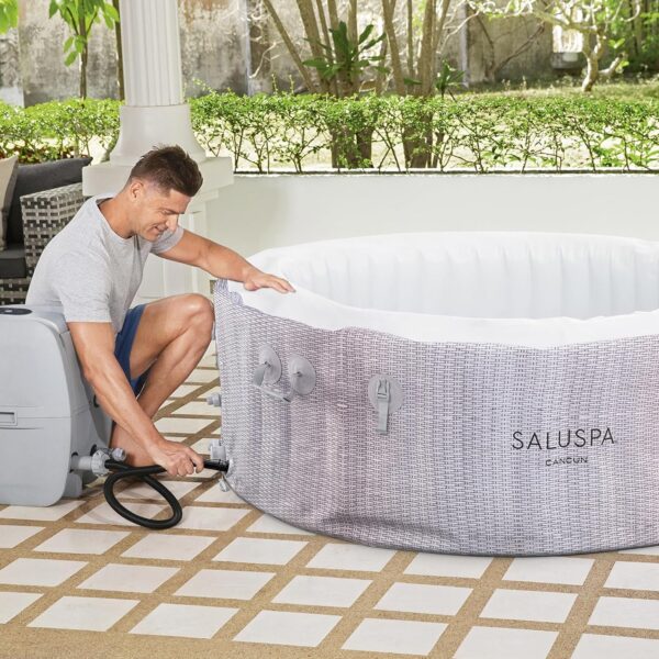 62b8090e0b3a4878b267bcf1d39c8fec SaluSpa Fiji AirJet Large Round 2 to 4 Person Inflatable Hot Tub Portable Outdoor Spa with 120 AirJets and EnergySense Cover, Grey