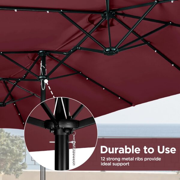 62bb867c5afc4584be2b14117527791d 15 ft Large Patio Umbrella with Solar Lights Double-Sided Outdoor Rectangle Market Umbrellas with 36 LED Lights/Base Included/Easy Crank for Patio Garden Yard Pool Lawn, Brown