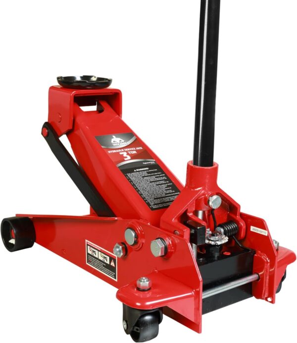 62c35342ef274d0e9e5ba43280f5b6a2 3 Ton Low Profile, Aluminum and Steel Racing Floor Jack with Dual Pistons Quick Lift Pump for Sport Utility Vehicle, Lifting Range 3-15/16" min to 18-5/16" max, Red