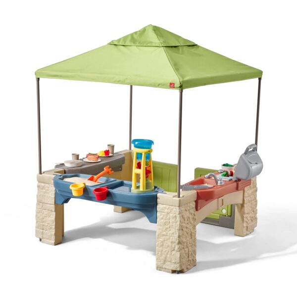 Step2 All-Around Playtime Patio with Canopy with 16 Play Accessories Playhouse Kids Outdoor Toys