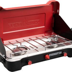 Camp Chef Mountain Series Everest 2X - High Output Two-Burner Camp Stove - Lid Doubles as Windscreen - Portable Cooking Stove - For Outdoor Cooking - 20,000 BTU Burners - 215 Sq In Cooking Area