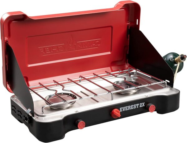 62e09b092540467680b0e854a7497986 Camp Chef Mountain Series Everest 2X - High Output Two-Burner Camp Stove - Lid Doubles as Windscreen - Portable Cooking Stove - For Outdoor Cooking - 20,000 BTU Burners - 215 Sq In Cooking Area