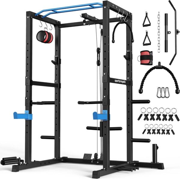 62f46bc762904c71a4575e93fabace30 Sportsroyals Power Cage,1600lbs Multi-Function Power Rack with Adjustable Cable Crossover System and More Training Attachment, Weight Cage for Home Gym
