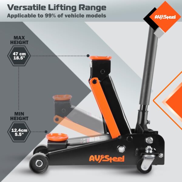 3 Ton Heavy Duty Hydraulic Floor Jack for Car (6600 lbs) With Single Piston Pump, Quick Lift, Lifting Range 5.5'' to 18.5''
