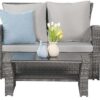 Wisteria Lane 4 Piece Outdoor Patio Furniture Sets, Wicker Conversation Set for Porch Deck, Grey Rattan Sofa Chair with Cushion （Blue
