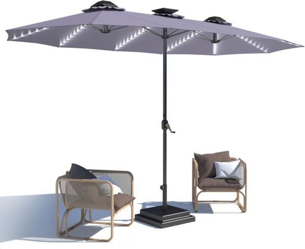 63b18ac7349042faa98f93e08a11e8f6 15ft Patio Umbrella with Solar Lights, Large Double Umbrella Outdoor, Rectangle 180''x106'' Umbrellas with 156 PCS LED Lights and Crank Handle for Backyard Deck Pool Shade in Black(1.9" Pole)