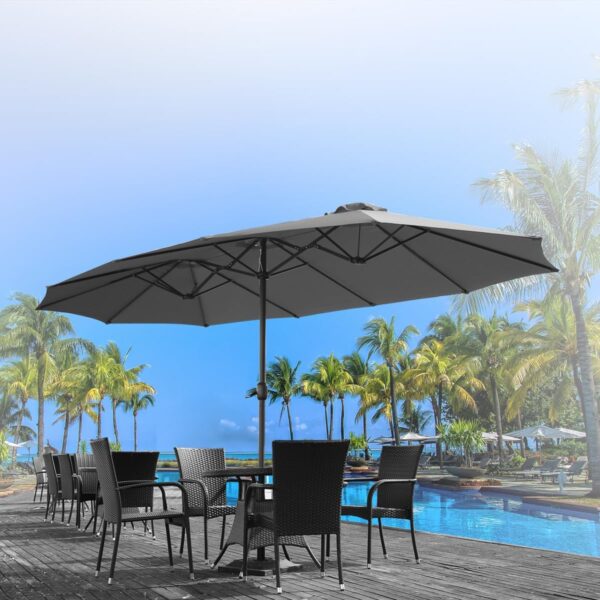 63d23ece632a46c2b5e9ea6eabad6f1e 15ft Patio Umbrella with Solar Lights, Large Double Umbrella Outdoor, Rectangle 180''x106'' Umbrellas with 156 PCS LED Lights and Crank Handle for Backyard Deck Pool Shade in Black(1.9" Pole)