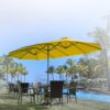 15ft Patio Umbrella with Solar Lights, Large Double Umbrella Outdoor, Rectangle 180''x106'' Umbrellas with 156 PCS LED Lights and Crank Handle for Backyard Deck Pool Shade in Black(1.9" Pole)