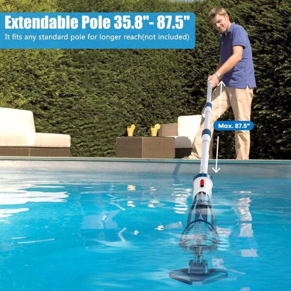 64692a77848147b3b6653f5808f6ee71 Pool Vacuum for Above Ground Pool with a Telescopic Pole, Running time up to 1H, T403 Handheld Rechargeable Pool Cleaner with Powerful Suction up to 18.5 gallons/min, Ideal for Leaves, Debris