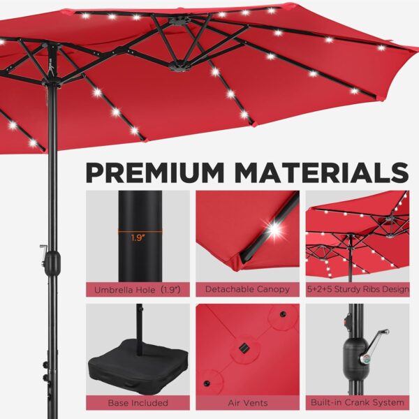 65b53c3e494140d9a34b24e9176ad38f 15 ft Large Patio Umbrella with Solar Lights Double-Sided Outdoor Rectangle Market Umbrellas with 36 LED Lights/Base Included/Easy Crank for Patio Garden Yard Pool Lawn, Brown