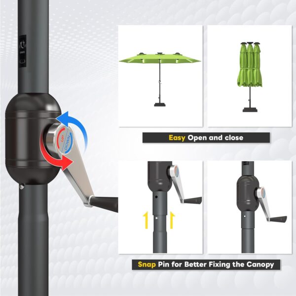 65ce6d61d79b4ef1a102e49860be5a6a 15ft Patio Umbrella with Solar Lights, Large Double Umbrella Outdoor, Rectangle 180''x106'' Umbrellas with 156 PCS LED Lights and Crank Handle for Backyard Deck Pool Shade in Black(1.9" Pole)
