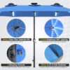15ft Patio Umbrella with Solar Lights, Large Double Umbrella Outdoor, Rectangle 180''x106'' Umbrellas with 156 PCS LED Lights and Crank Handle for Backyard Deck Pool Shade in Black(1.9" Pole)