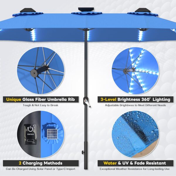 65e6dcc1afba45989f50a3f9f8947fbf 15ft Patio Umbrella with Solar Lights, Large Double Umbrella Outdoor, Rectangle 180''x106'' Umbrellas with 156 PCS LED Lights and Crank Handle for Backyard Deck Pool Shade in Black(1.9" Pole)