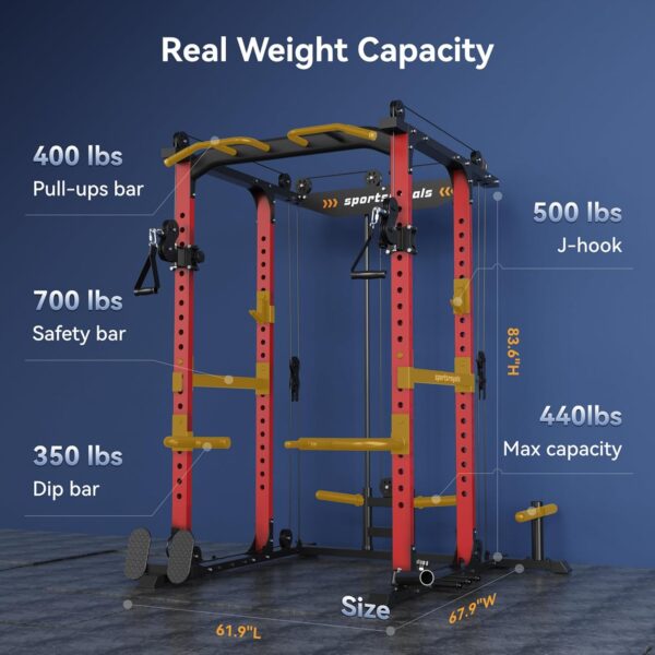 6611818cf8044c0bbd24907cfd94bda4 Sportsroyals Power Cage,1600lbs Multi-Function Power Rack with Adjustable Cable Crossover System and More Training Attachment, Weight Cage for Home Gym