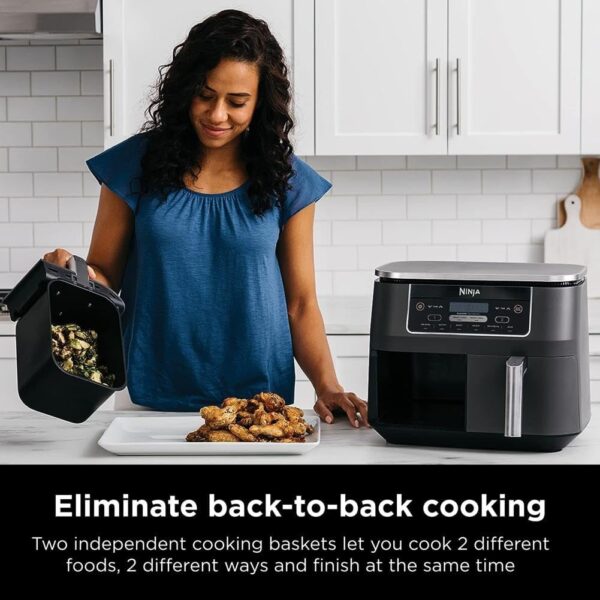 66610847b5ad46fba6e7a38013689ea0 DZ401 Foodi 10 Quart 6-in-1 DualZone XL 2-Basket Air Fryer with 2 Independent Frying Baskets, Match Cook & Smart Finish to Roast, Broil, Dehydrate for Quick, Easy Family-Sized Meals, Grey