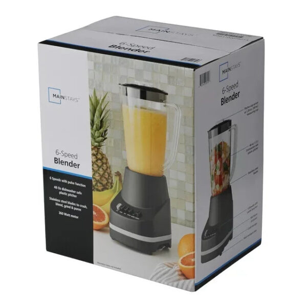Mainstays 6 Speed Blender with 48 Ounce Jar, 360 Watt, Black, New
