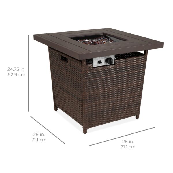 Best Choice Products 28in Propane Gas Fire Pit Table 50,000 BTU Outdoor Wicker w/ Glass Beads, Tank Holder Brown