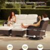 Outdoor Swivel Rocker Patio Chairs with 6-Inch Thick Cushions and Side Table, 3PCS High Back Wicker Patio Furniture Set for Porch, Balcony, Deck and Yard in Blue