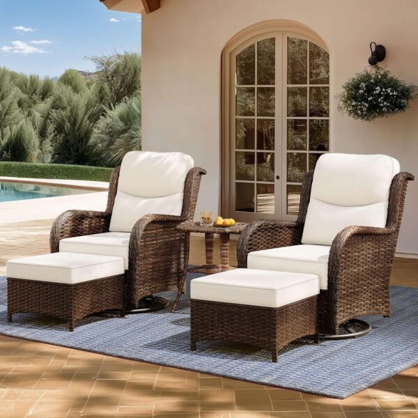 676b479296d3421ea5340514b5485bc2 Outdoor Swivel Rocker Patio Chairs with 6-Inch Thick Cushions and Side Table, 3PCS High Back Wicker Patio Furniture Set for Porch, Balcony, Deck and Yard in Blue