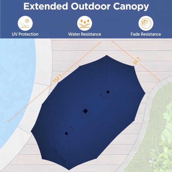 680cabbab57b4a0db3faf817bdc24a1a 15 ft Large Patio Umbrella with Solar Lights Double-Sided Outdoor Rectangle Market Umbrellas with 36 LED Lights/Base Included/Easy Crank for Patio Garden Yard Pool Lawn, Brown